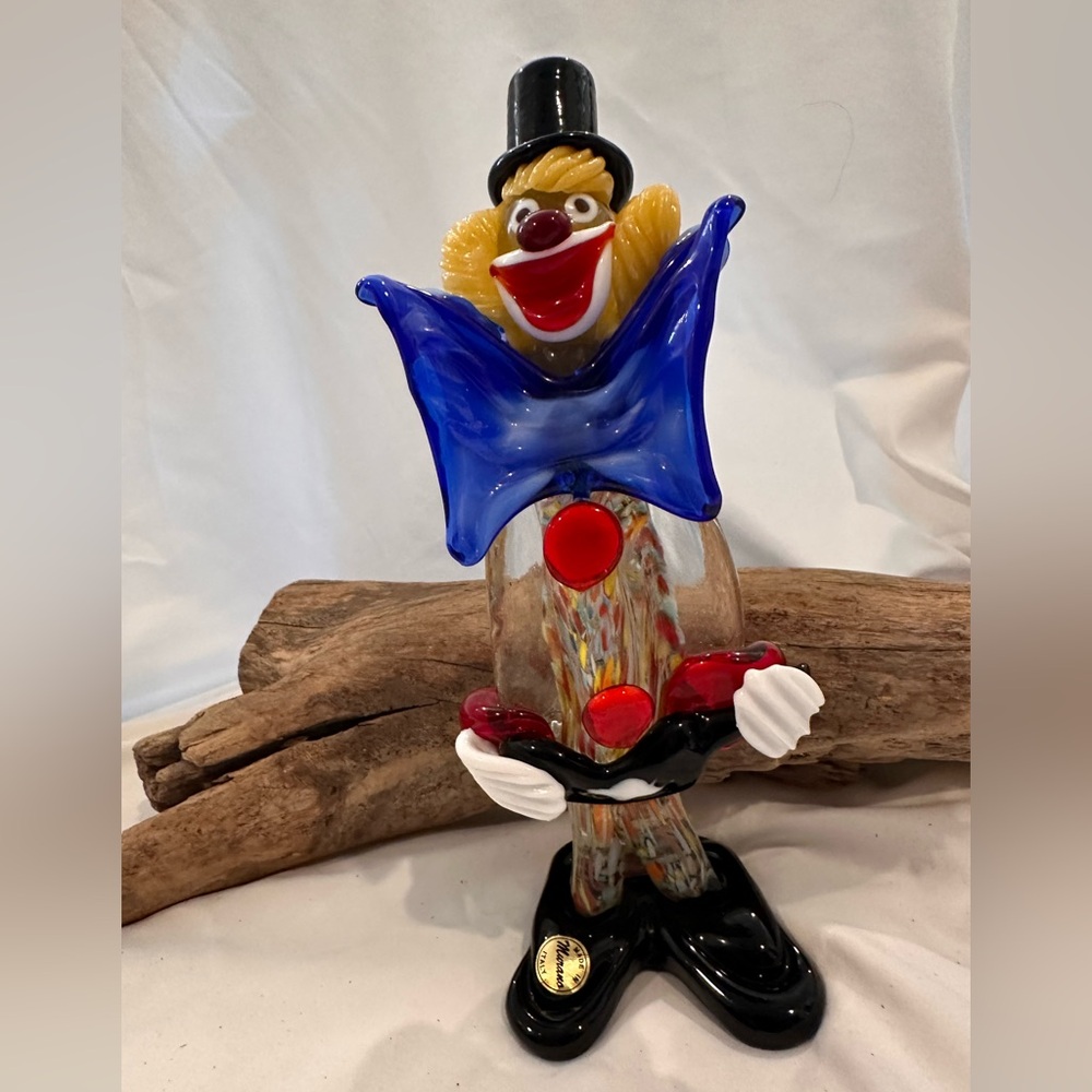 Vintage Hand Blown Heavy Murano Glass Clown Figurine Standing Bow Tie